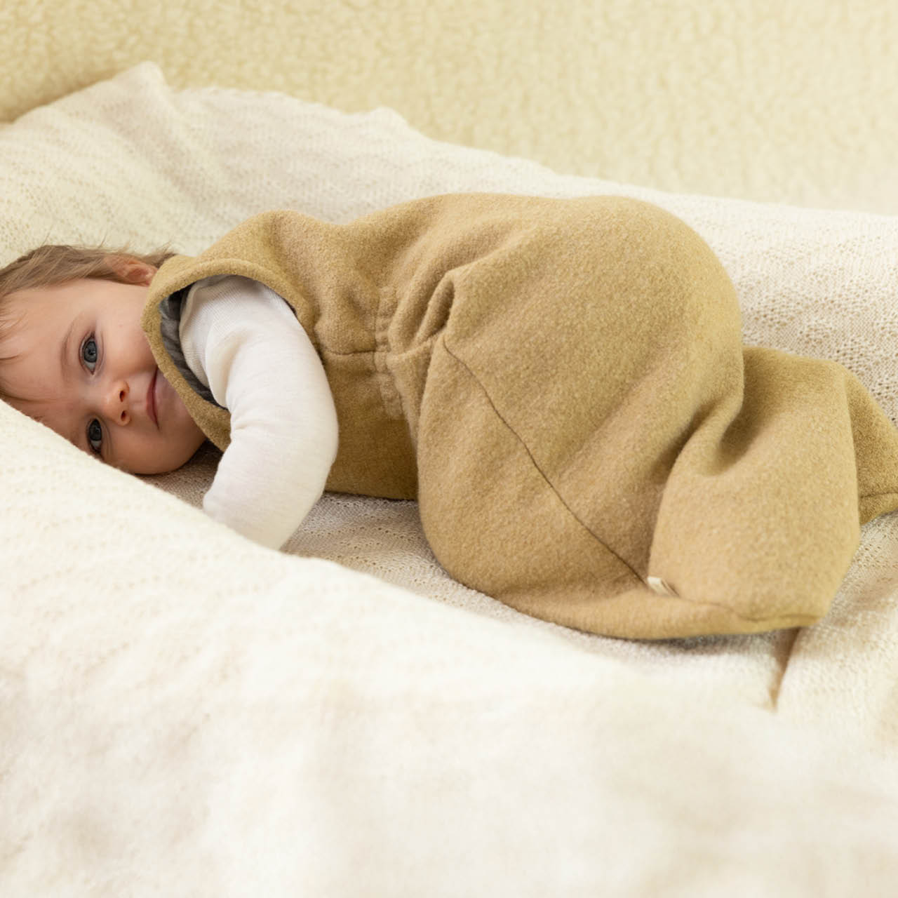 Babyschlafsack Schurwolle karamell 15 °C bis 24 °C