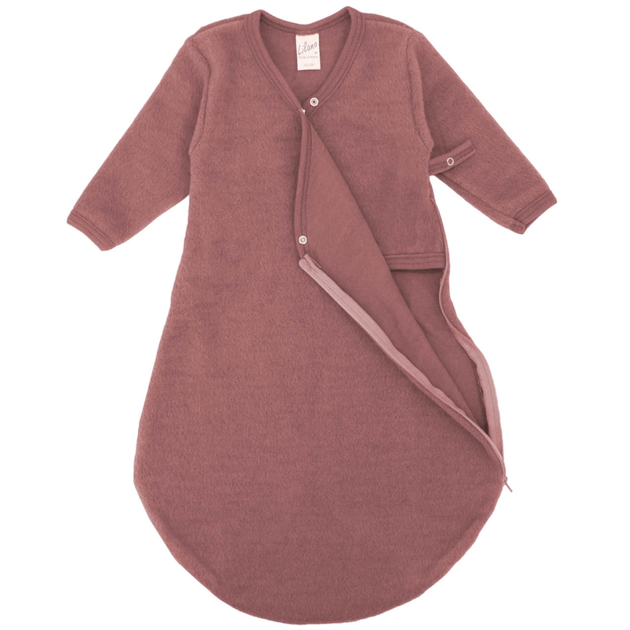 Babyschlafsack Wollplüsch langarm wickeln mauve