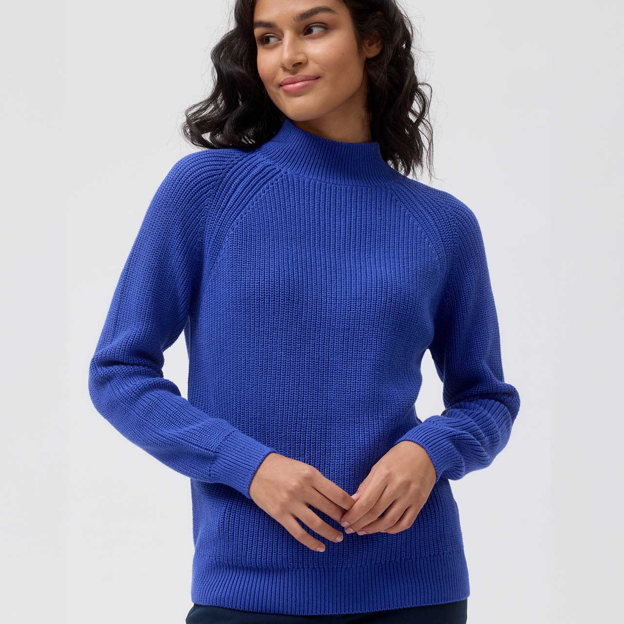 Damen Strick Pullover Stehkragen royalblau