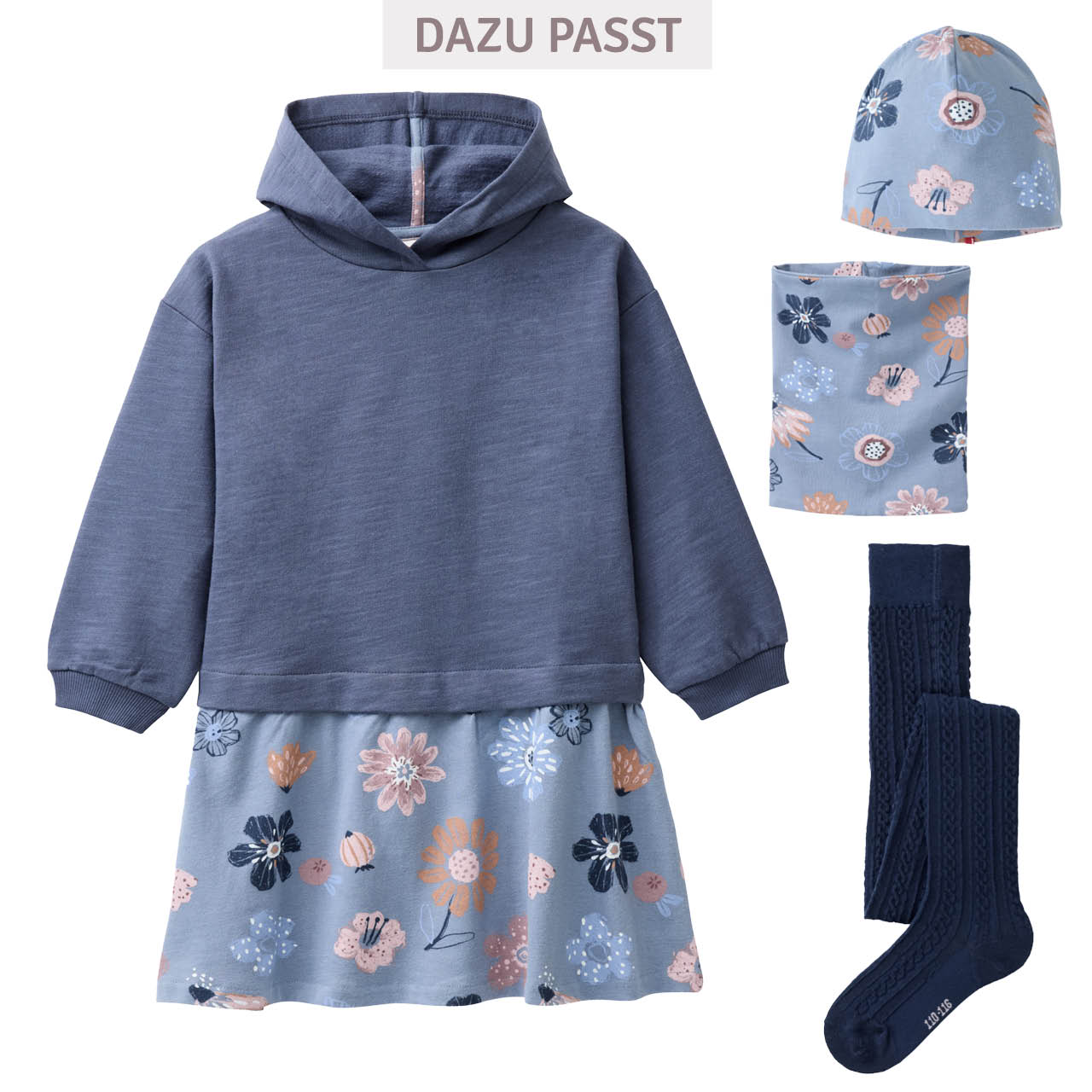 Kapuzen Sweatkleid indigoblau