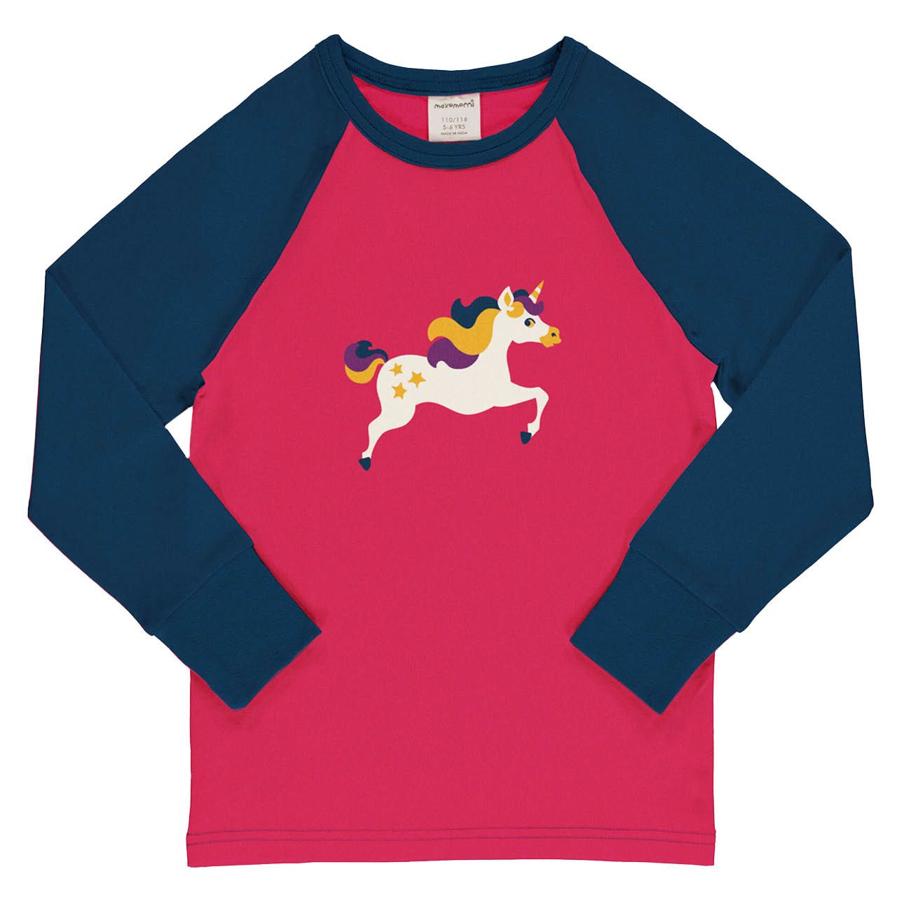 Raglanshirt langarm Einhorn pink-blau