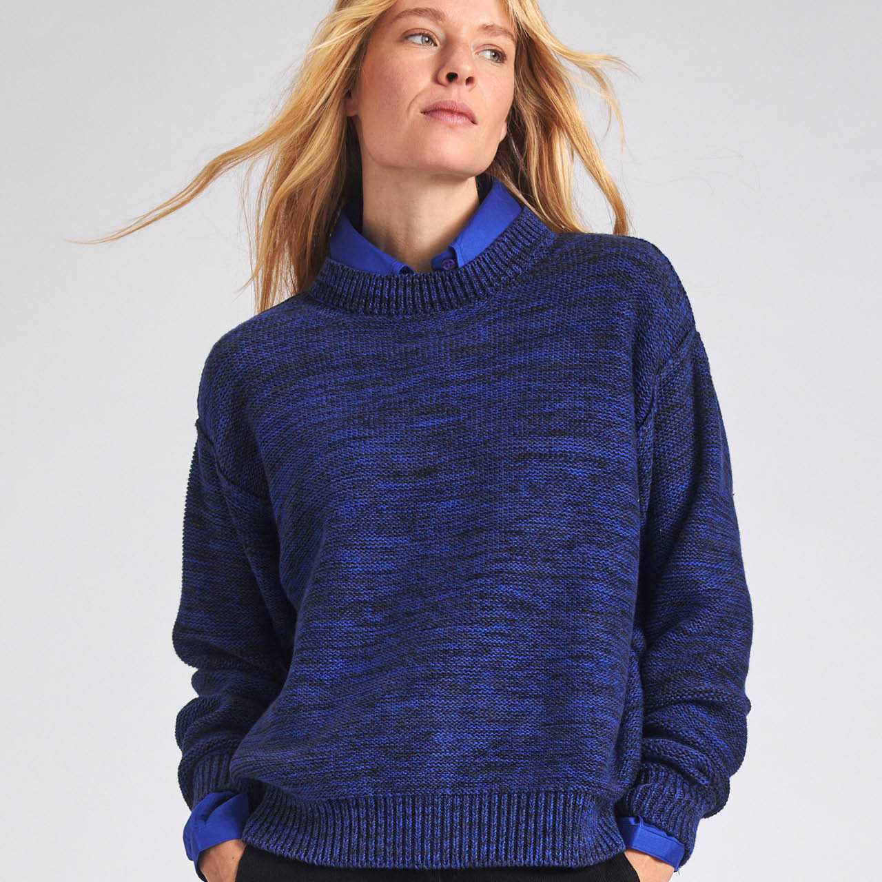 Damen Strick Pullover royalblau meliert