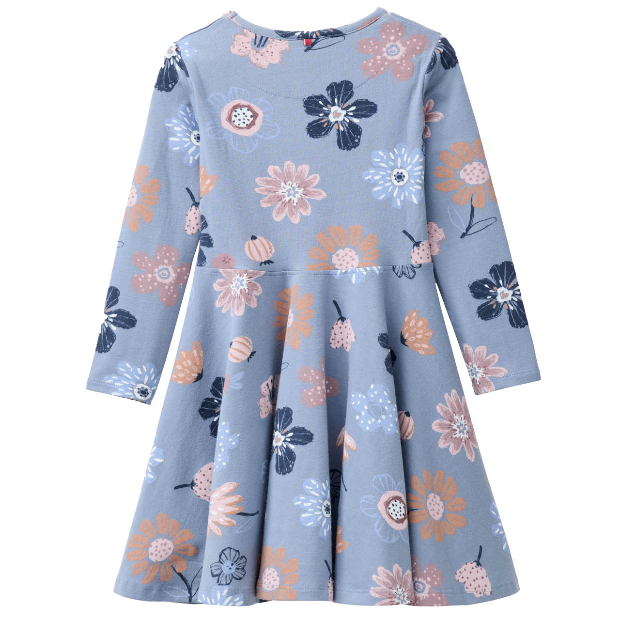 Langarm Flatterkleid Herbstblumen rauchblau