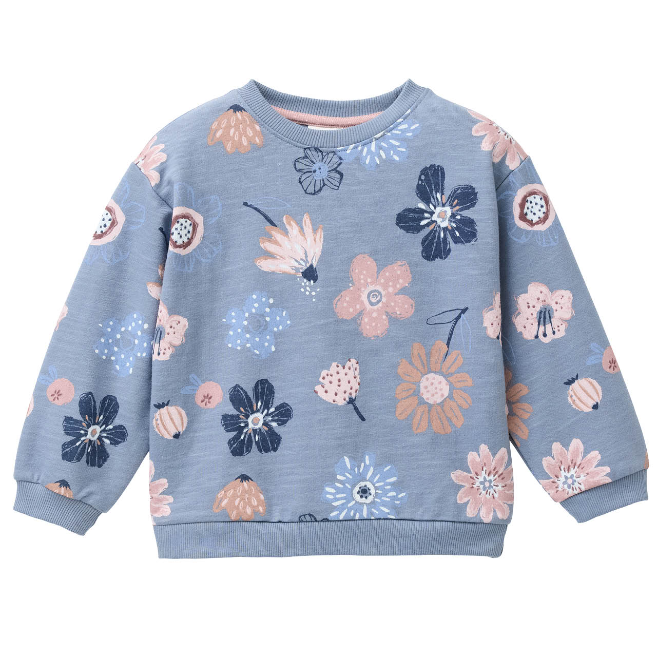 Weiches Sweatshirt große Blumen rauchblau