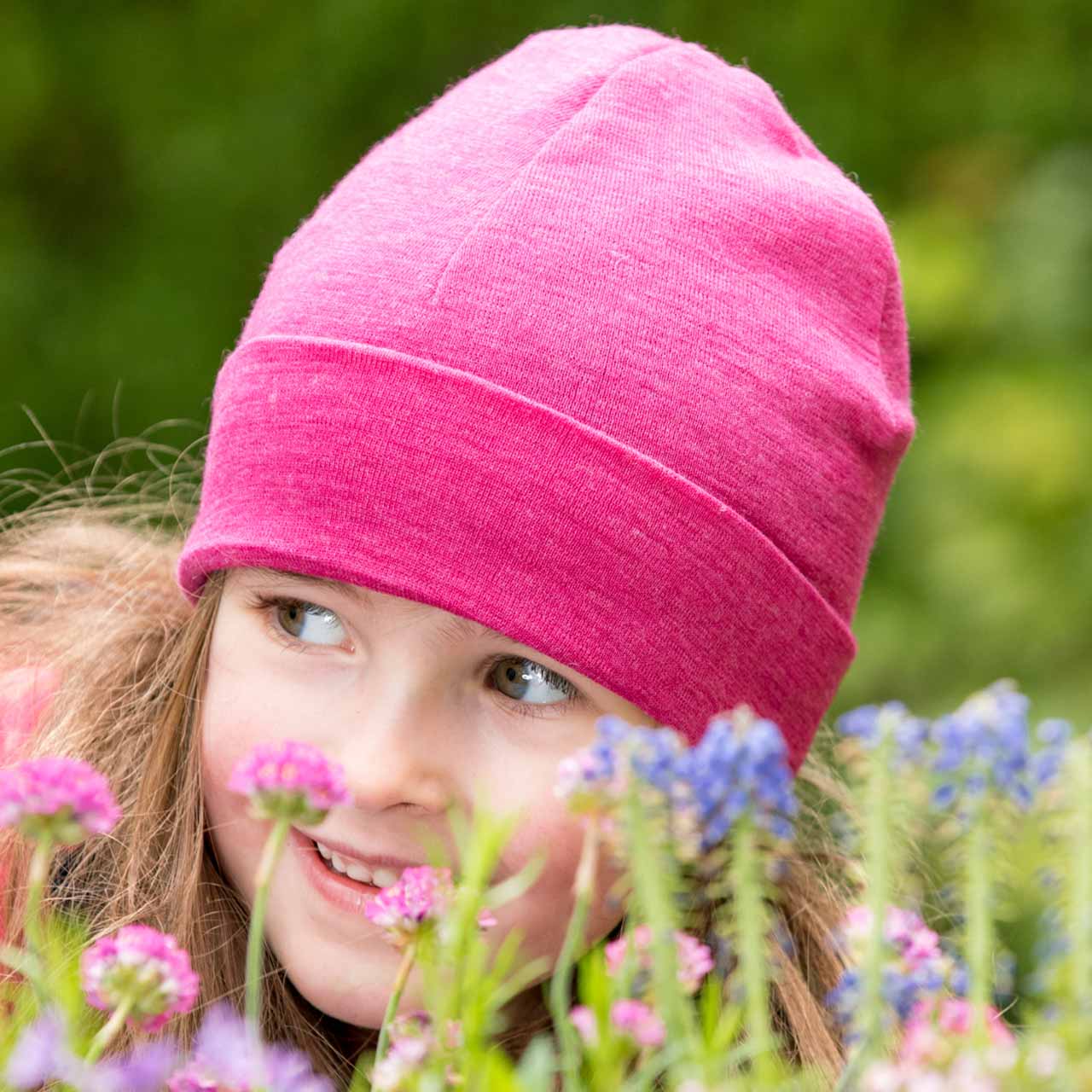 Wolle Seide Mütze Übergangszeit fuchsia