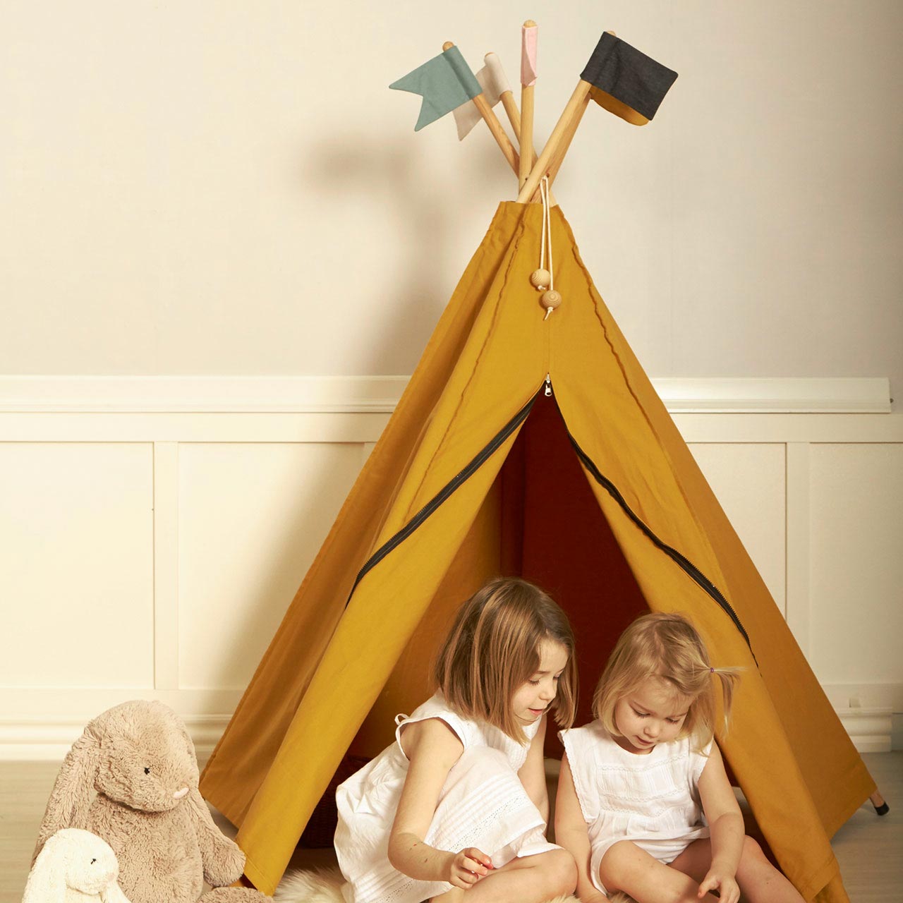 Kinder Tipi Bio Baumwolle 135 x 135 x 150 cm gelb