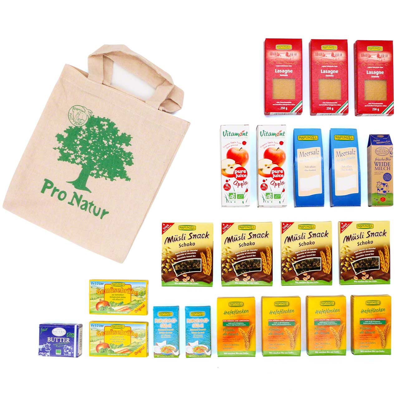 21 Faltschachtel Bio Produkte + Tasche