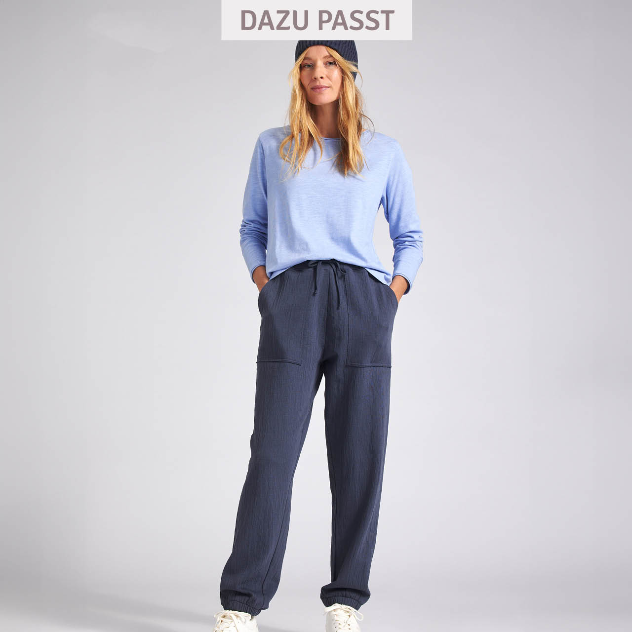 Strukturierte Damen Sweathose rauchblau