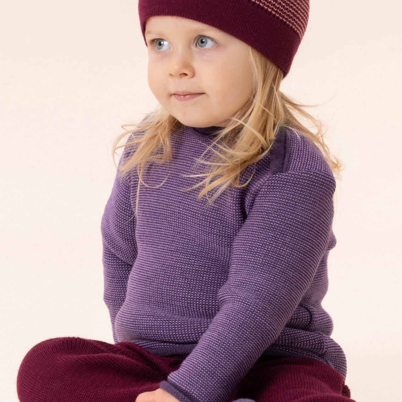 Pullover Baby Schurwolle aubergine-flieder meliert