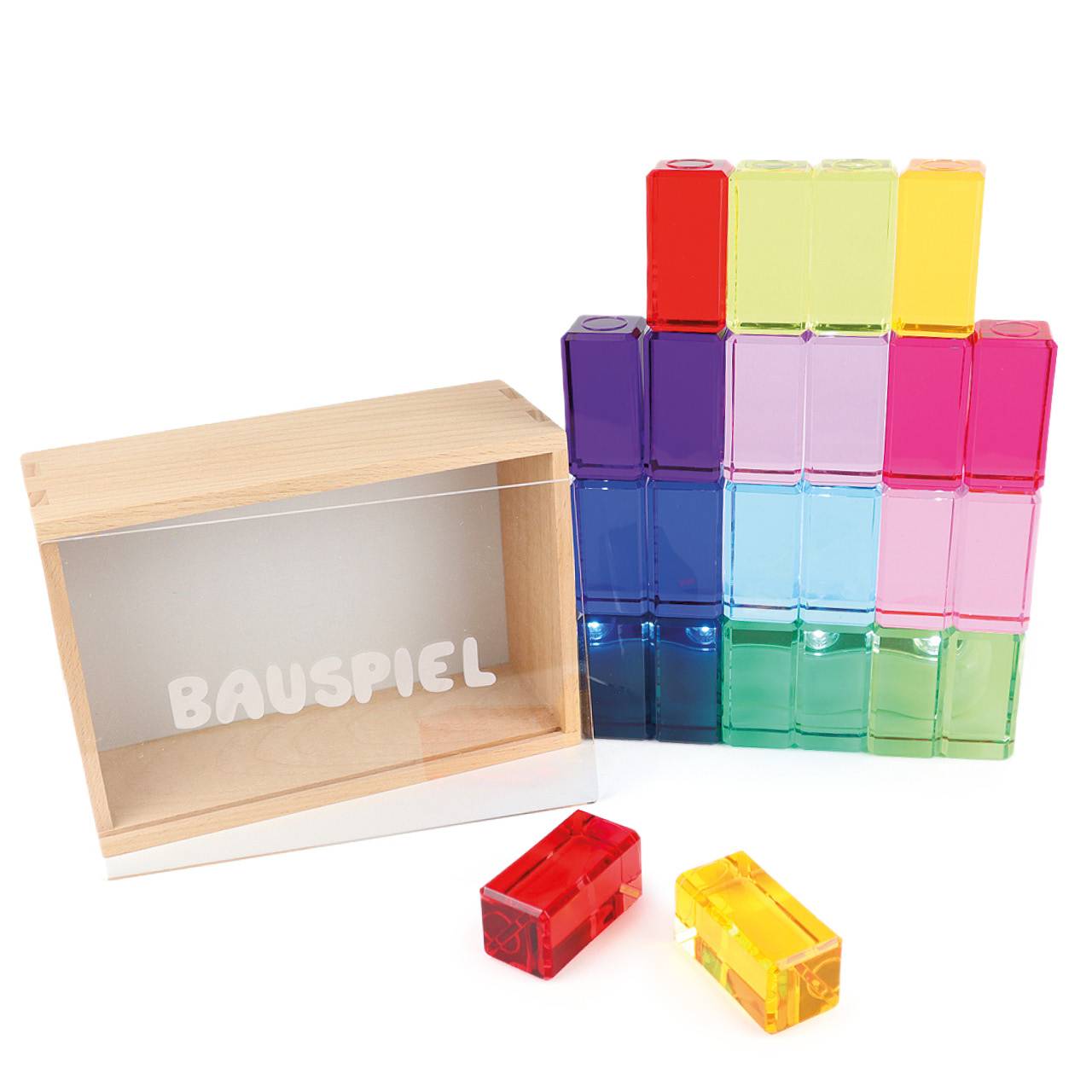 Lichtbauquader 24 Teile in Holzkiste mit Plexiglasdeckel