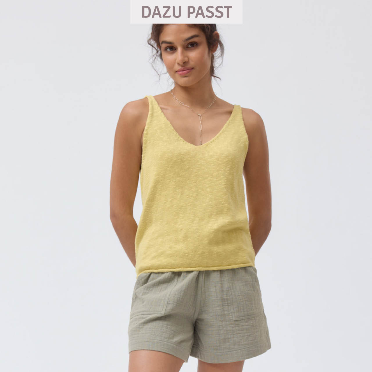 Luftige Damen Musselin Shorts khaki