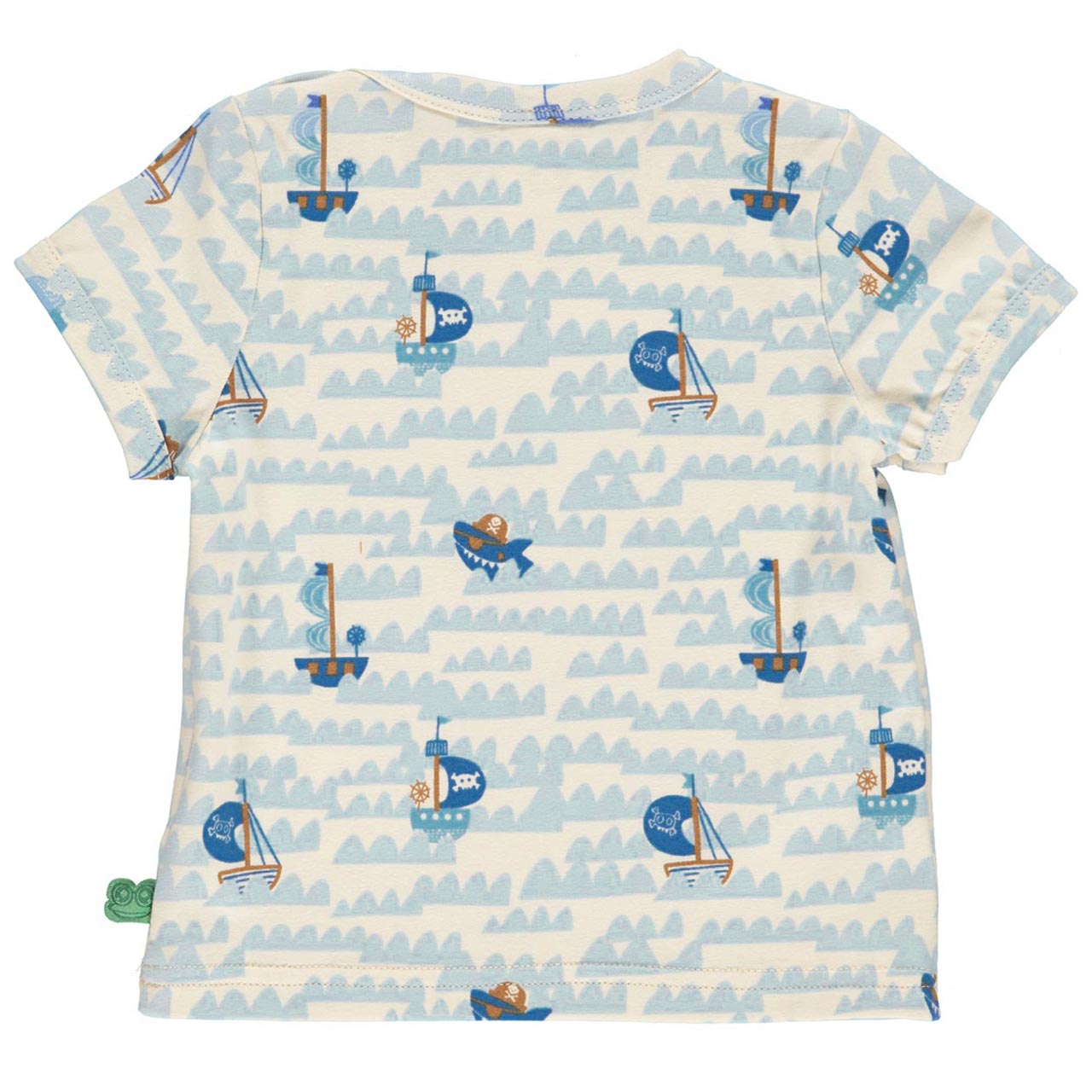 Kurzarm T-Shirt Piratenschiffe creme-hellblau