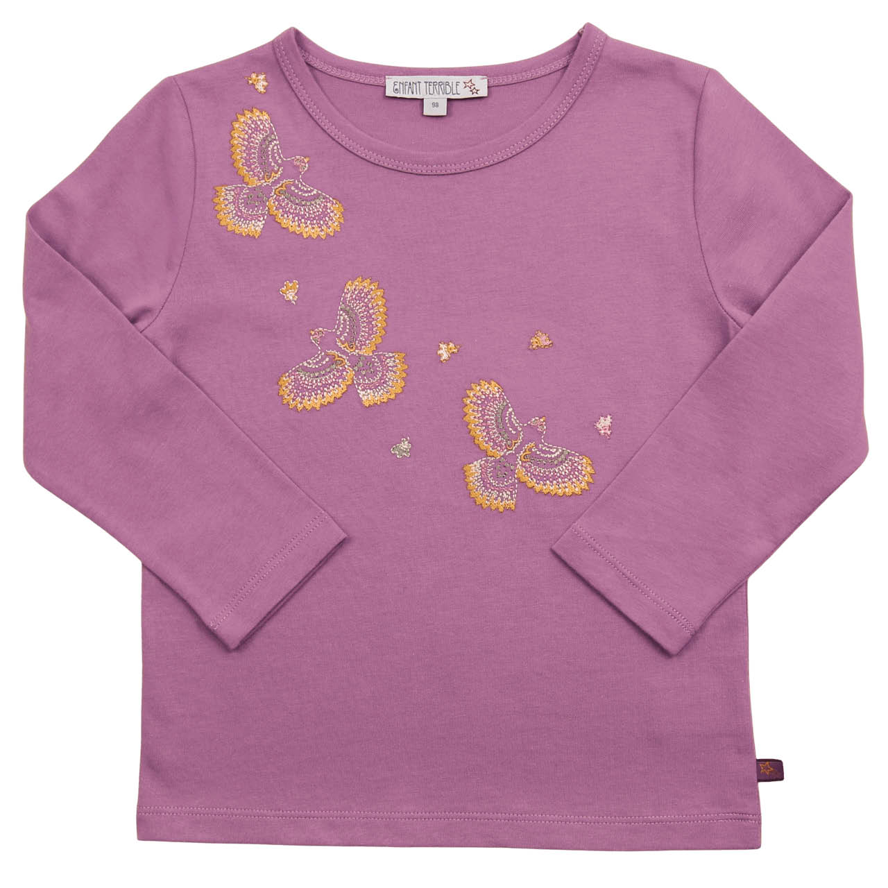 Langarmshirt Vogel-Stickerei violett