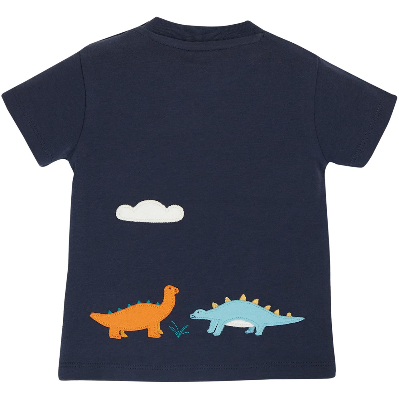 Dehnbares Interlock T-Shirt Dino Aufnäher indigo