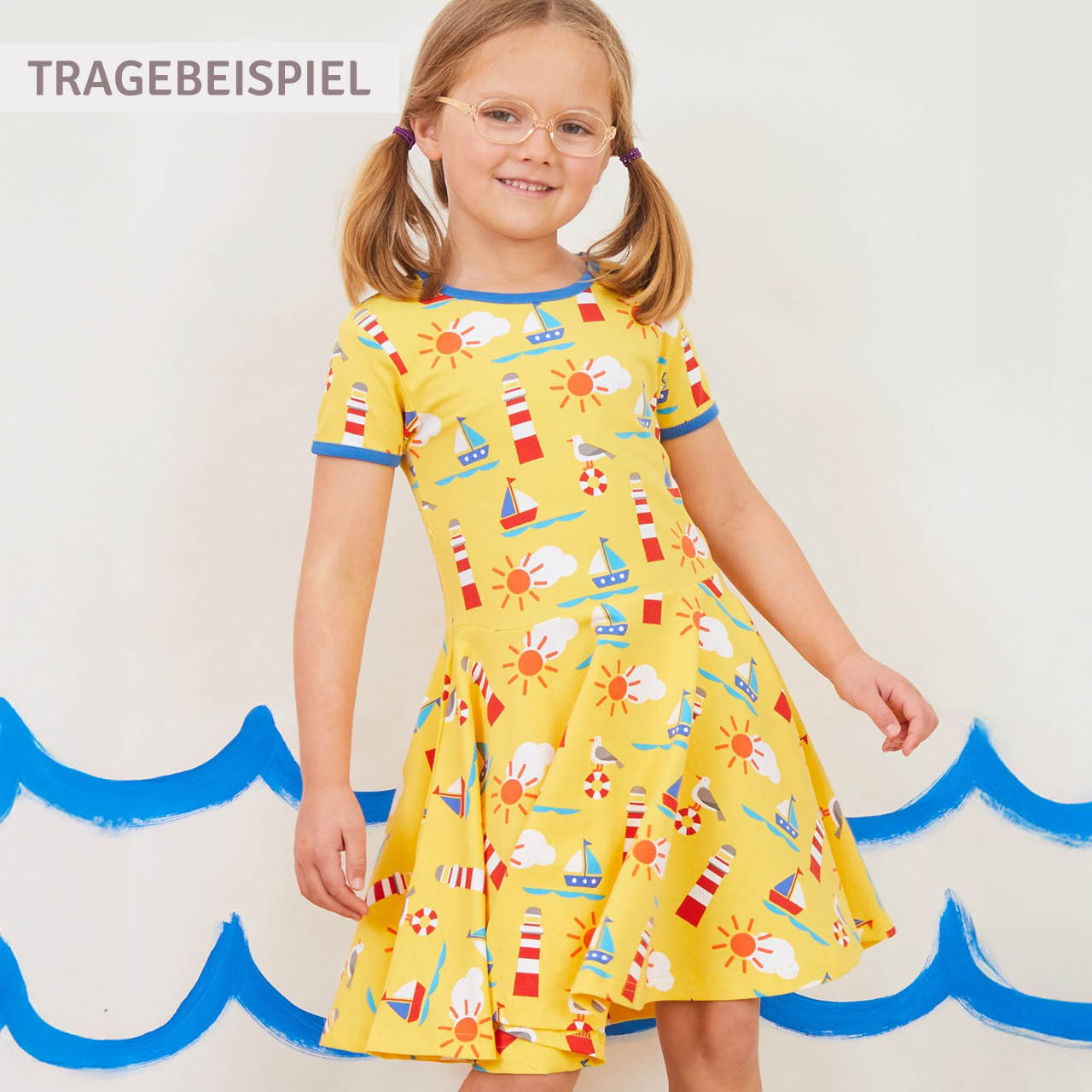 Kurzarm Skaterkleid Papageientaucher blau