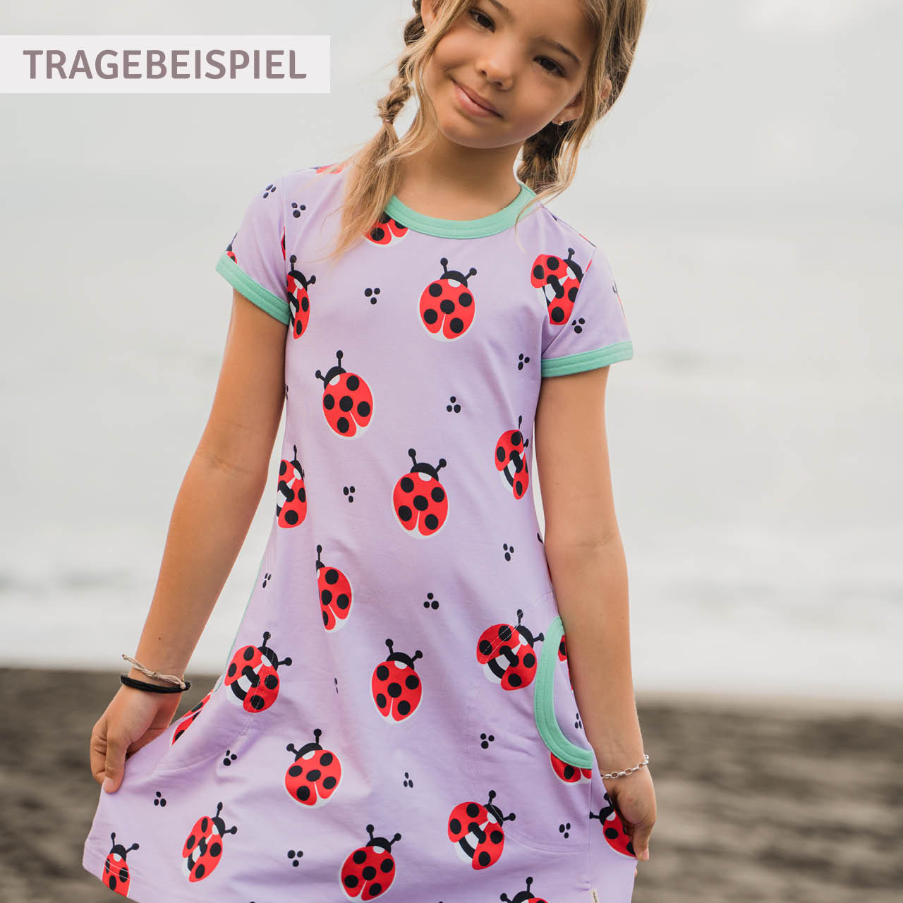 Kurzarm Kleid A-Linie Orangen blau