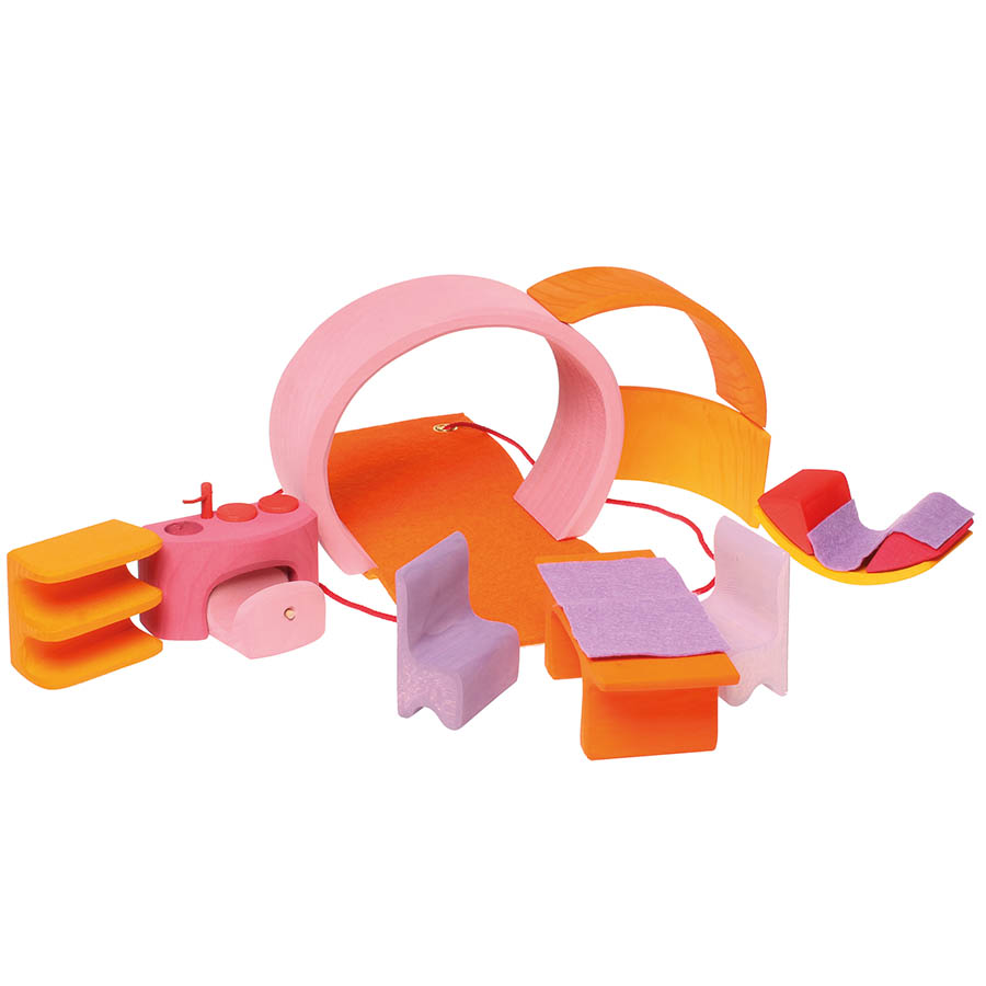 Bauhaus mit Tragetasche pink orange