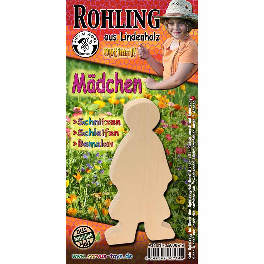 Schnitzrohling Holzfigur- Mädchen