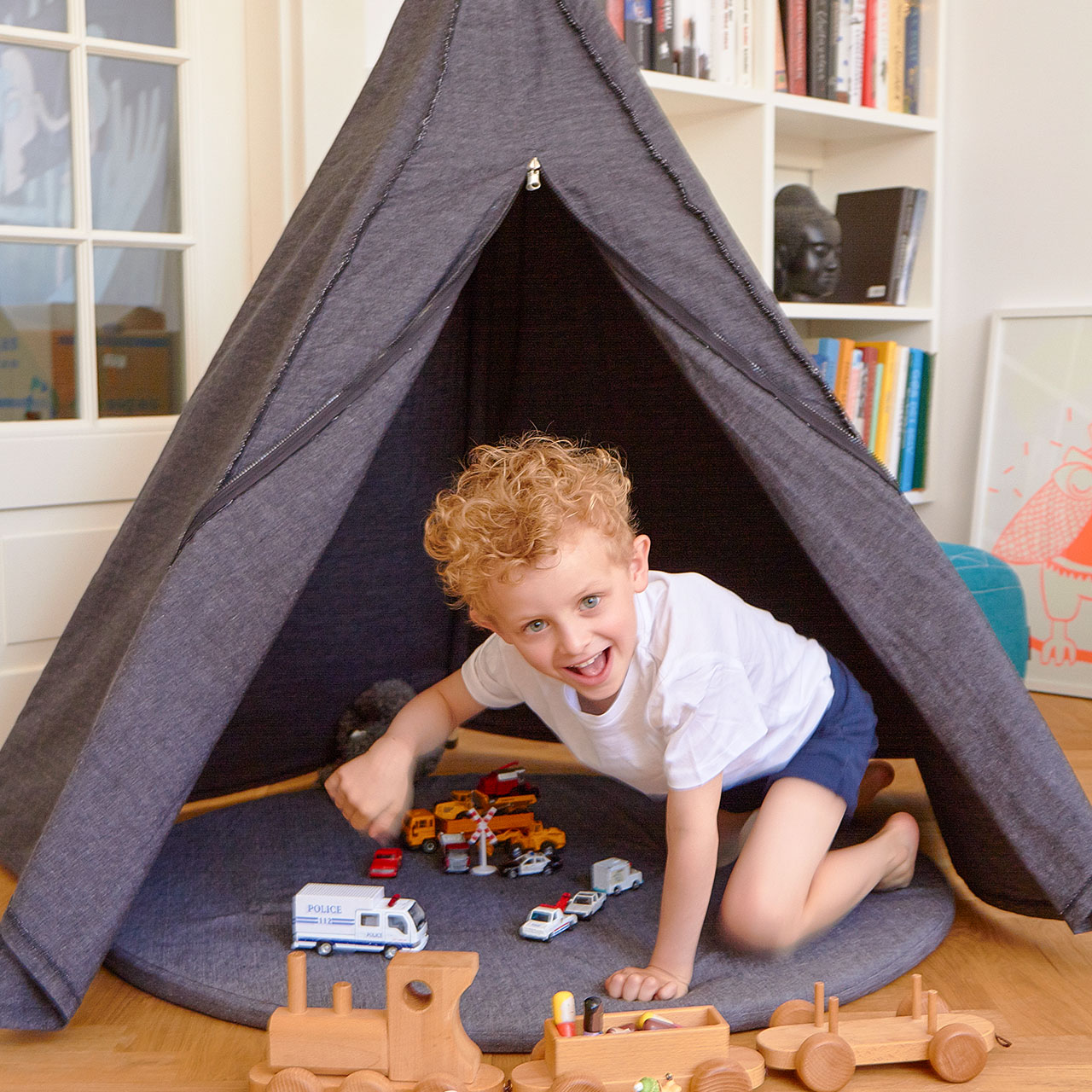 Kinder Tipi Bio Baumwolle 135 x 135 x 150 cm anthrazit