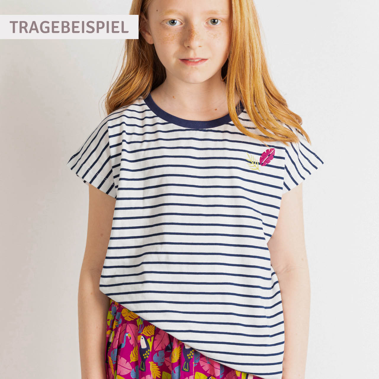 T-Shirt Streifen Blume navy