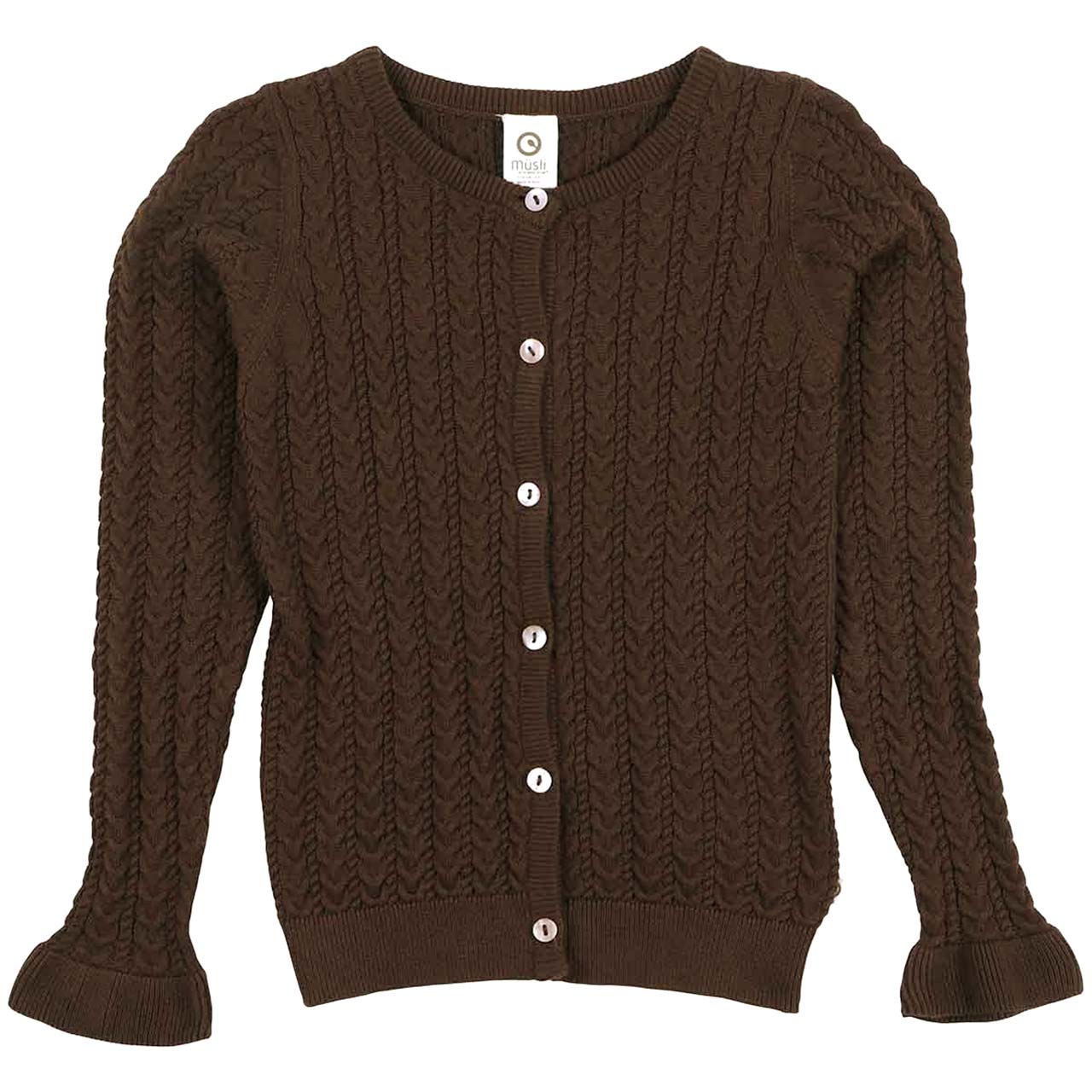 Elegante Strickjacke Rüschenärmel kaffeebraun