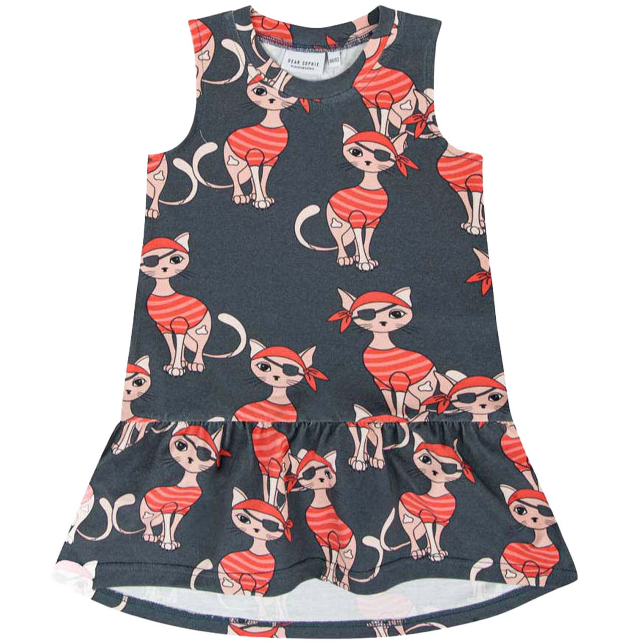 Kleid ohne Arm Katzen Print anthrazit