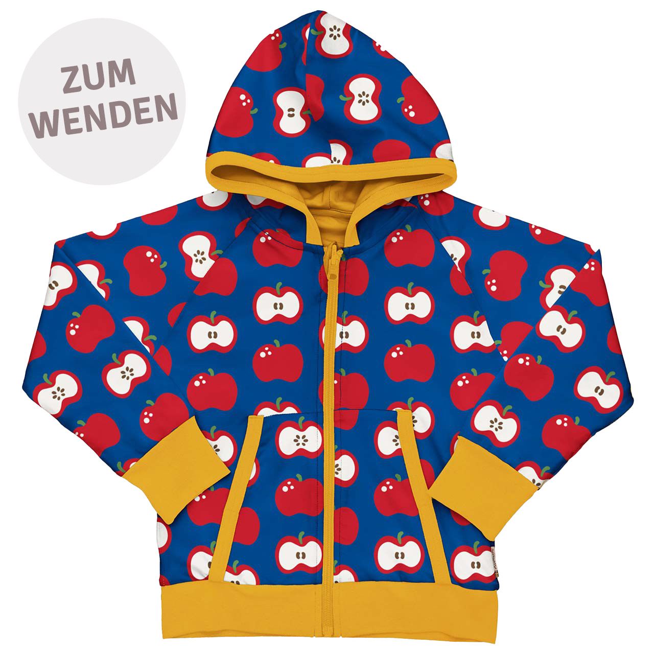 Wende-Kapuzenjacke Äpfel blau