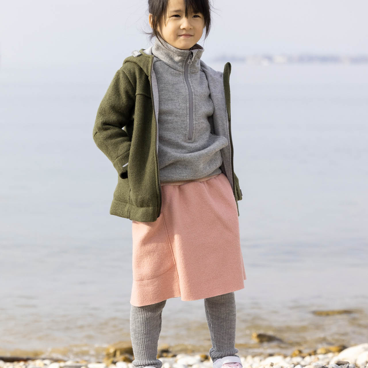 Warmer Woll Rock mit Strickbund rosa