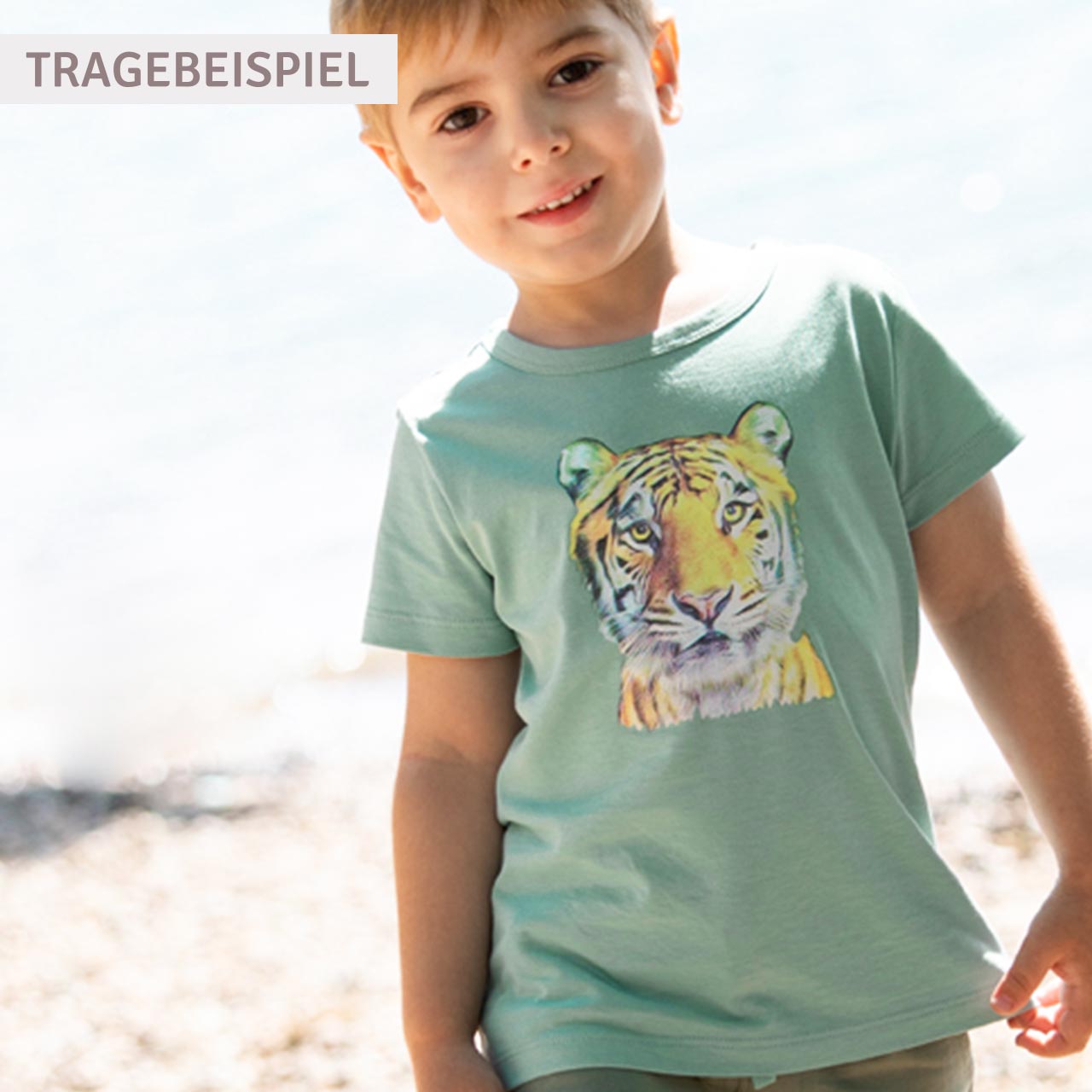 Edles T-Shirt Tiger-Druck in oliv-grün