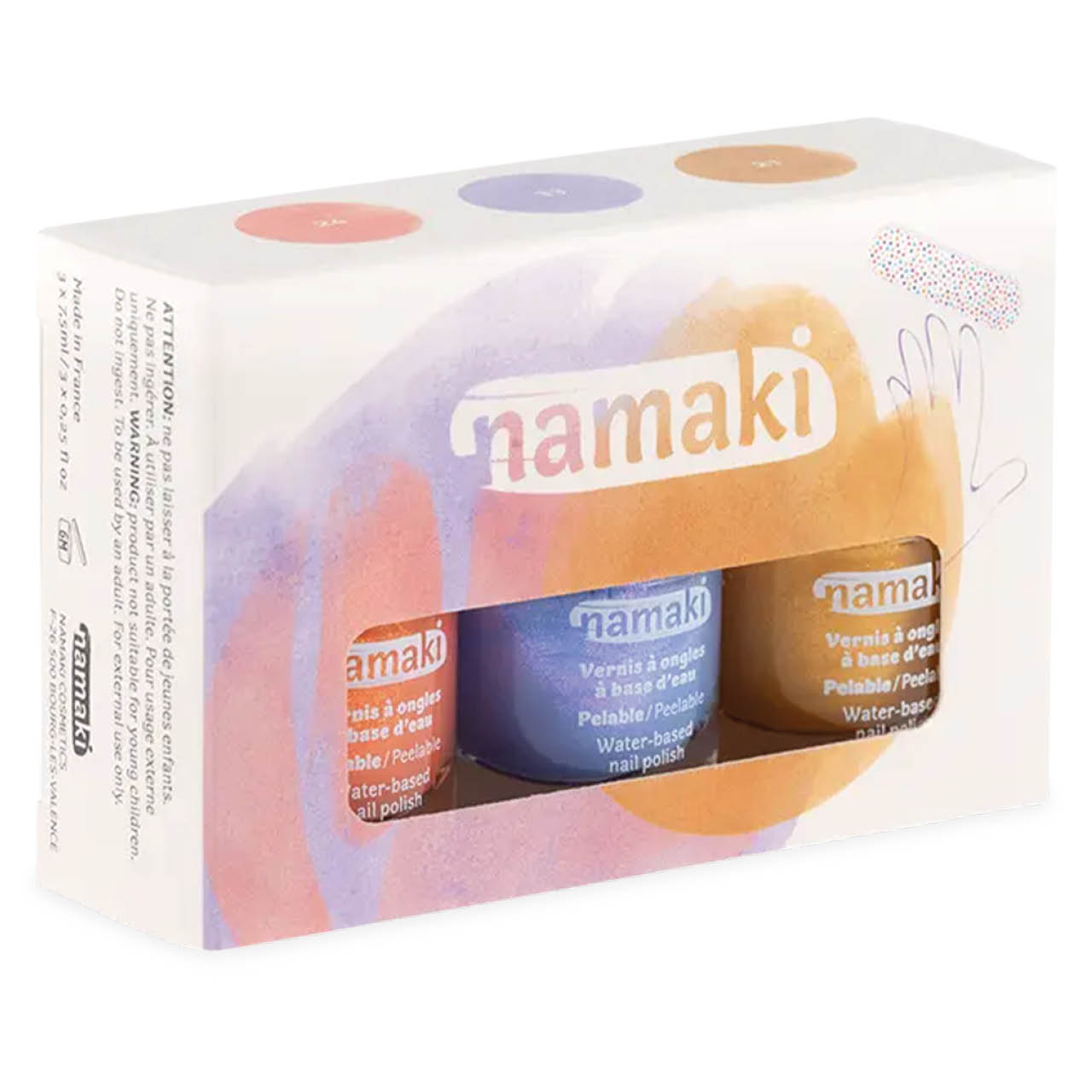 Kinder Nagellack 3er Set Koralle, Lavendelblau, Gold