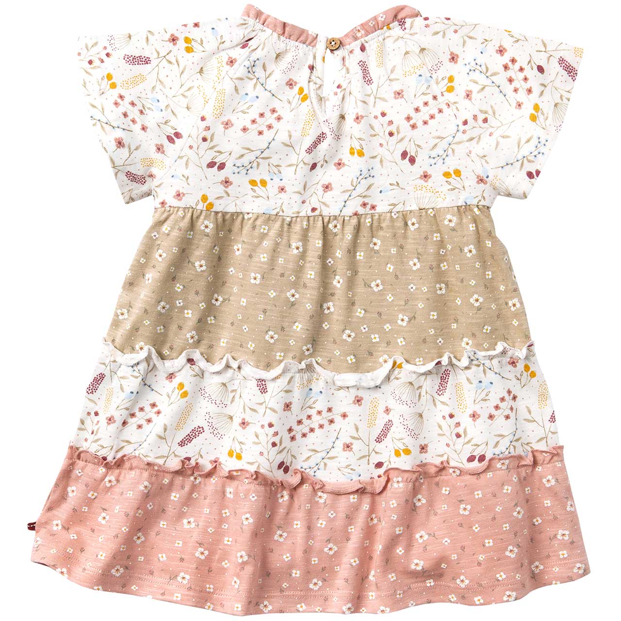 Luftiges Stufenkleid kurzarm Blümchen rosa-beige