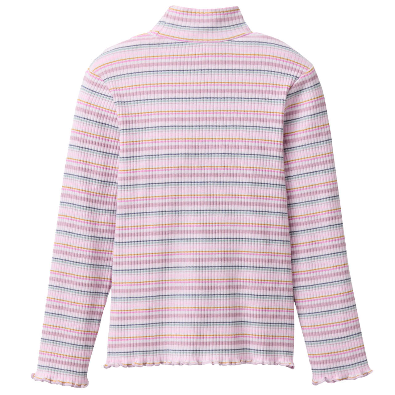 Geripptes Langarmshirt Stehkragen rosa Ringel