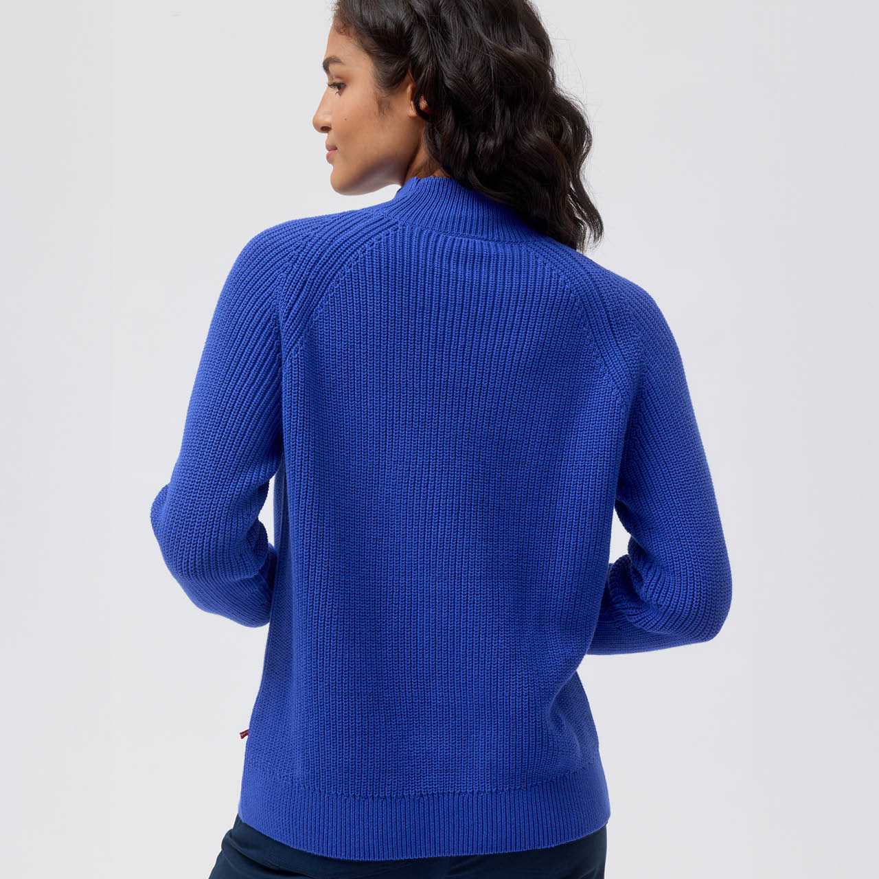 Damen Strick Pullover Stehkragen royalblau