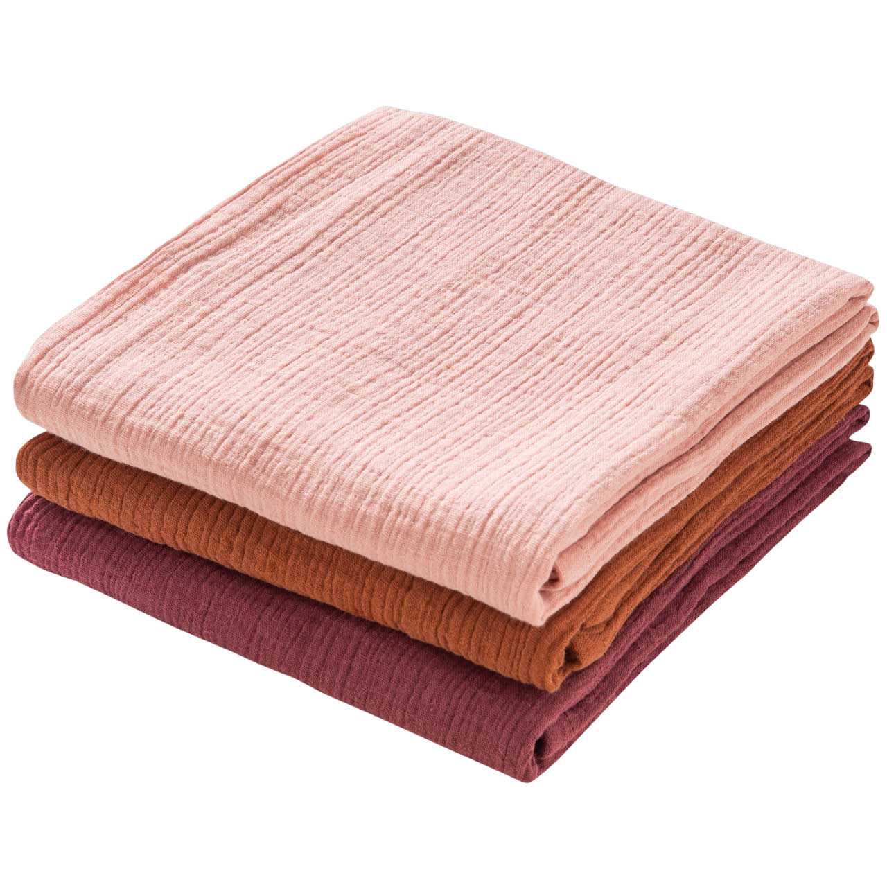 Mulltuch 3er Pack 65 x 65 cm bordeaux, zimt, rosa