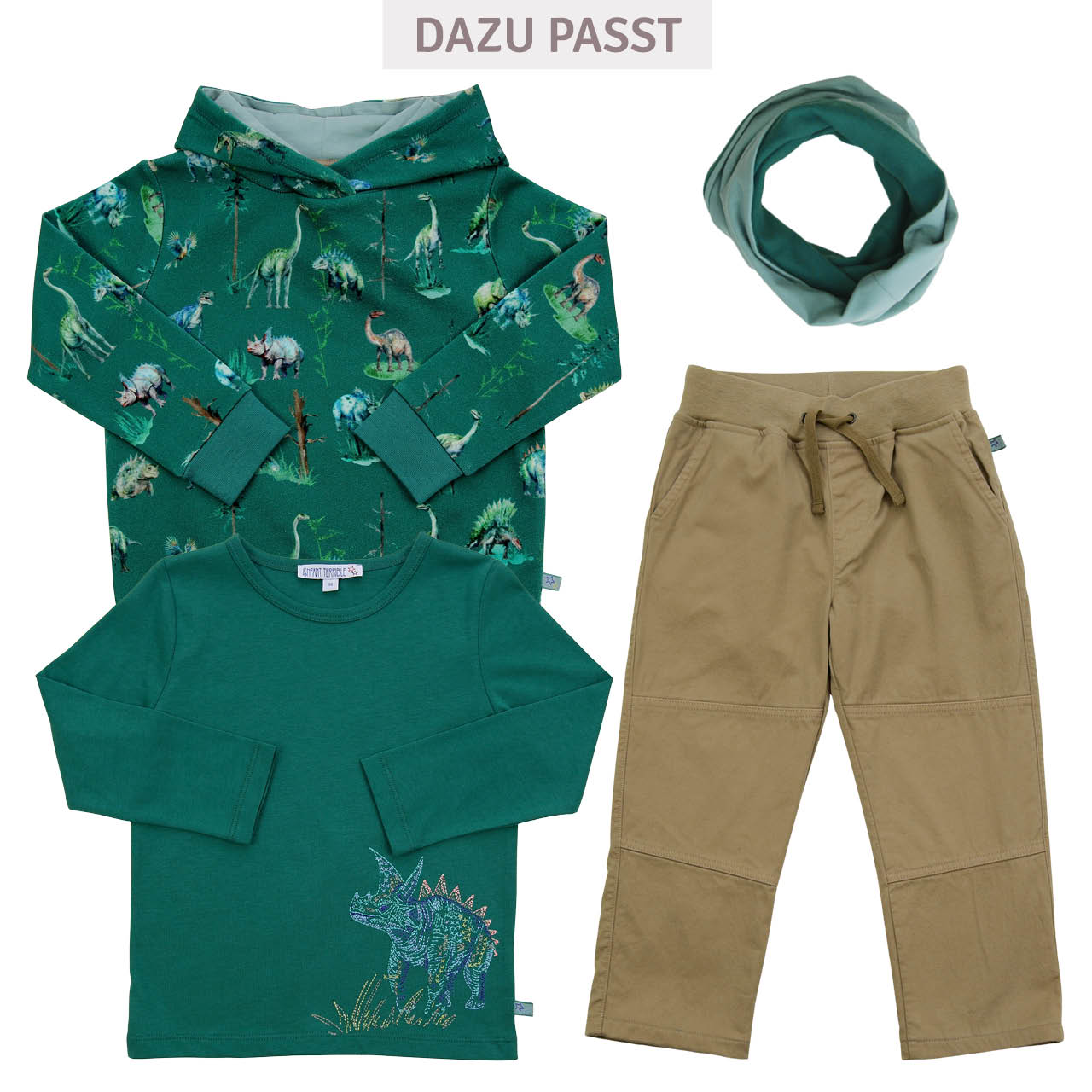 Langarmshirt Dinosaurier-Stickerei smaragd