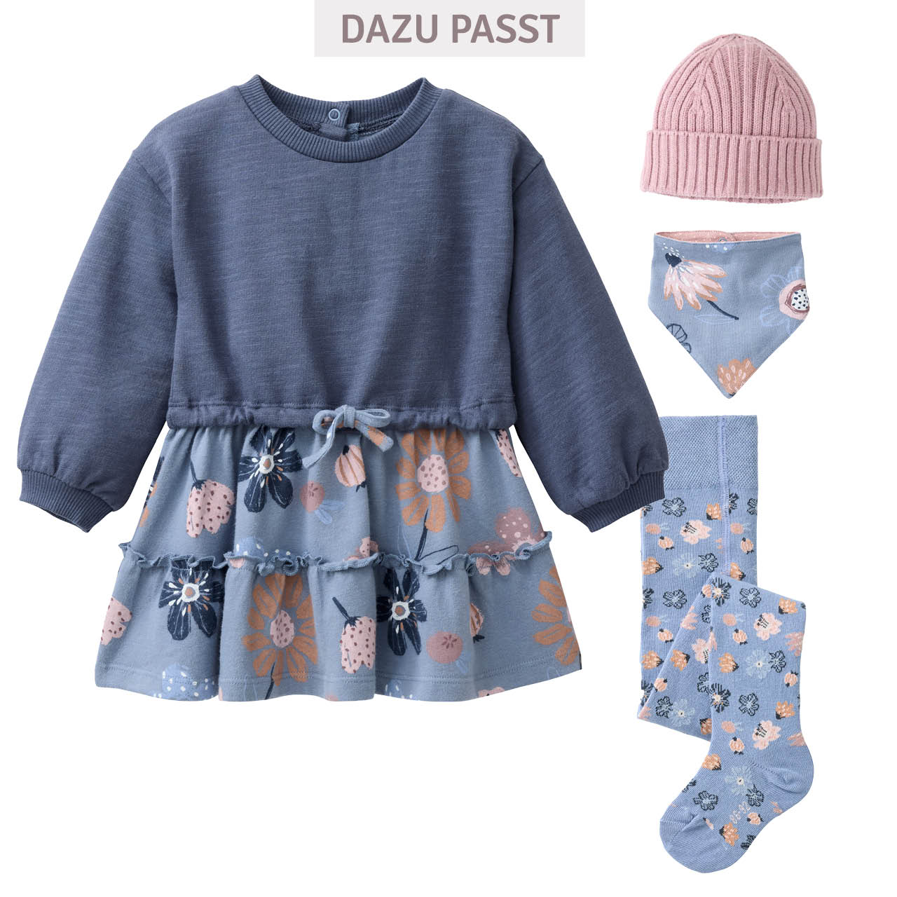 Strumpfhose Blumen rauchblau