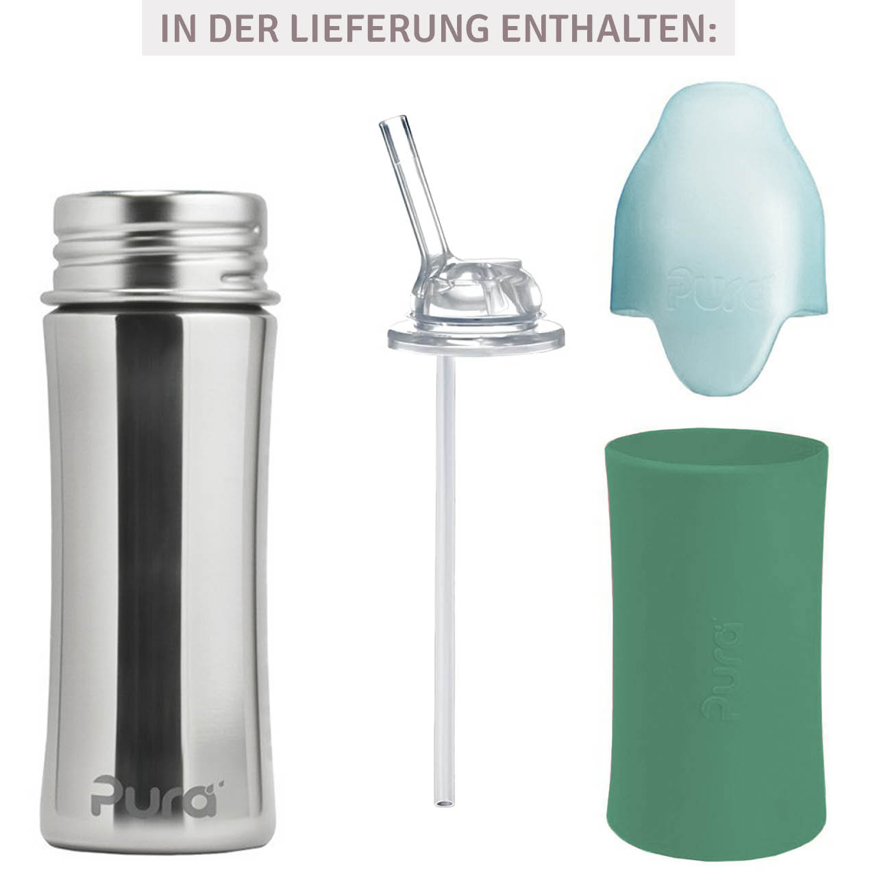 Edelstahl Flasche mit Trinkhalm Kids - mint