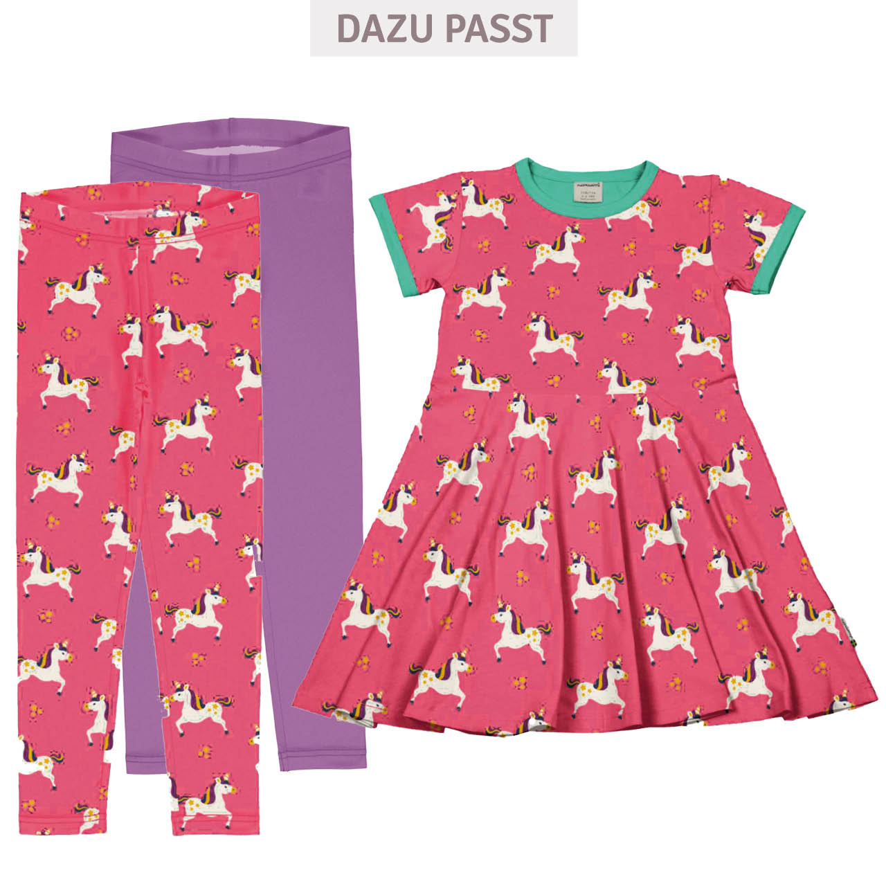 Flatterkleid kurzarm Einhorn rosa