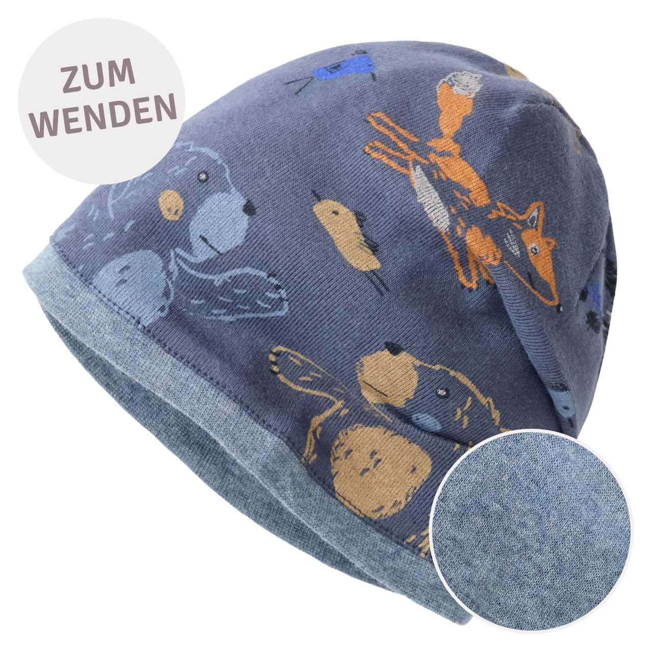 Wende Beanie Waldtiere indigo Wende Beanie Waldtiere indigo