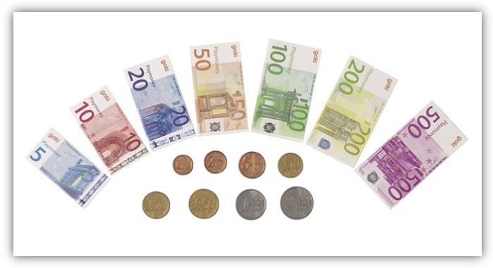 Produktfoto Spielgeld mit 7 Scheinen & 8 Münzen