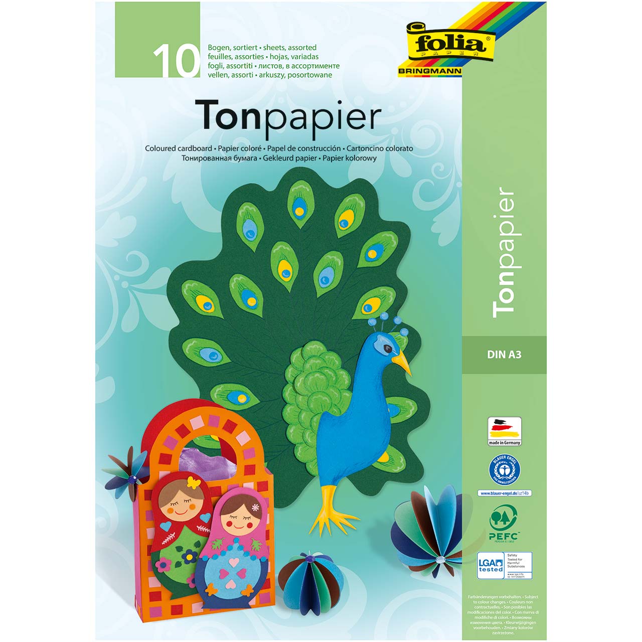 Tonpapier bunt DIN A3 Block 10 Blatt recycelt