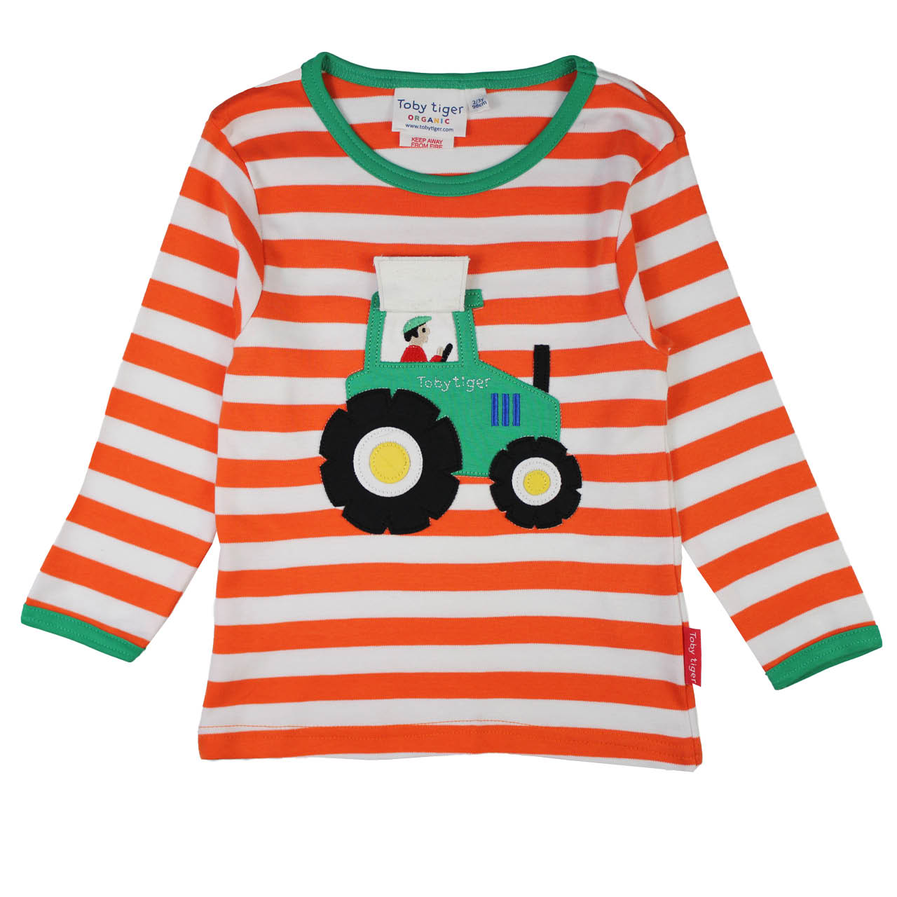 Gestreiftes Langarmshirt Traktor-Applikation orange