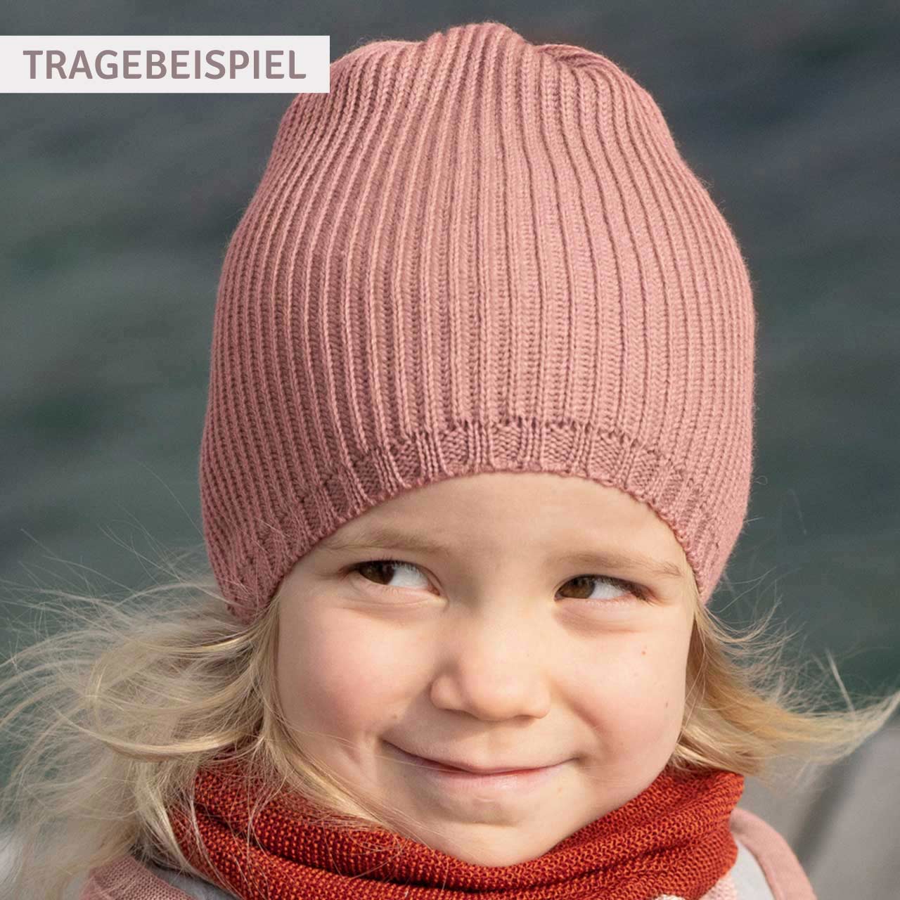 Kinder Strick-Beanie Schurwolle oliv-grün