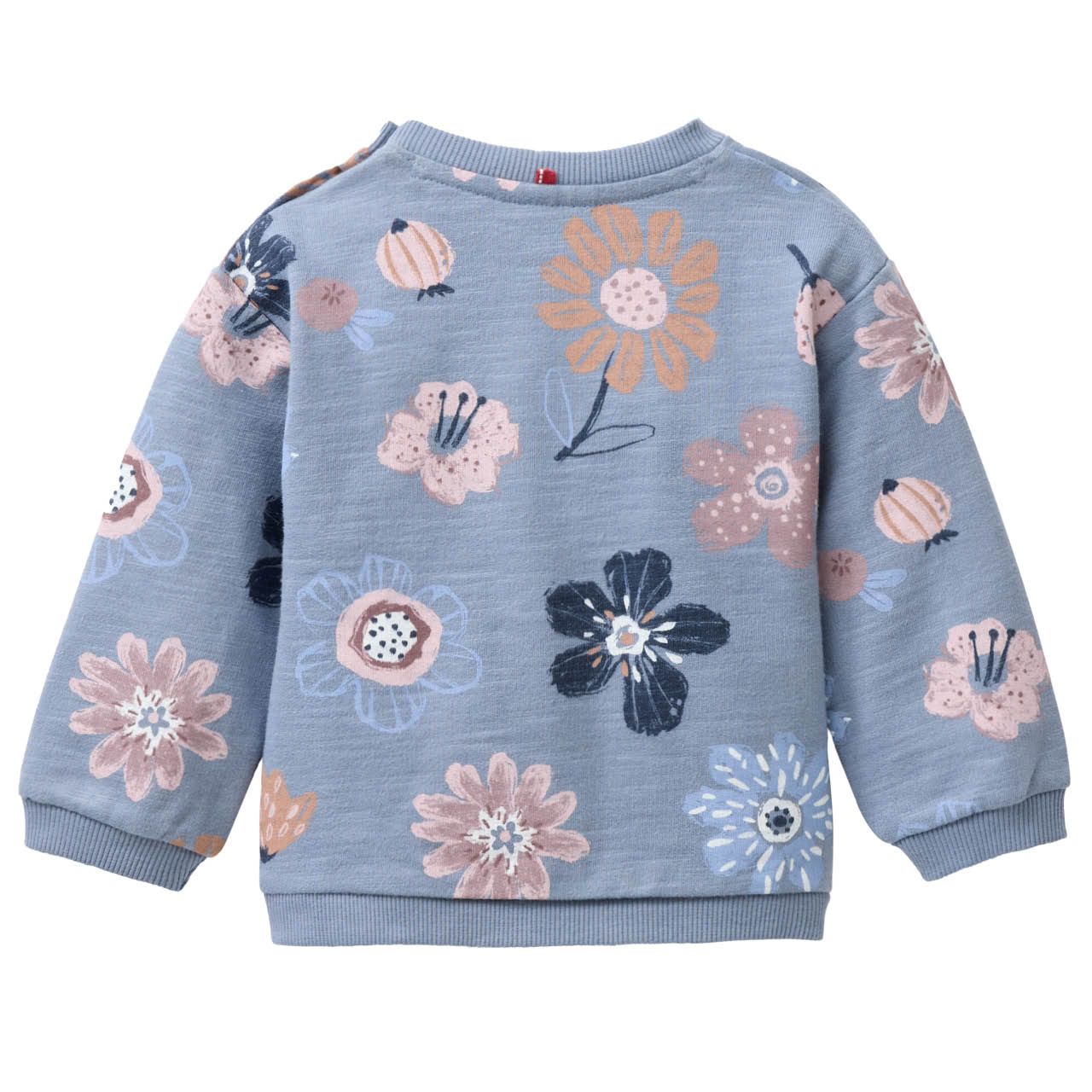 Weiches Baby Sweatshirt große Blumen rauchblau