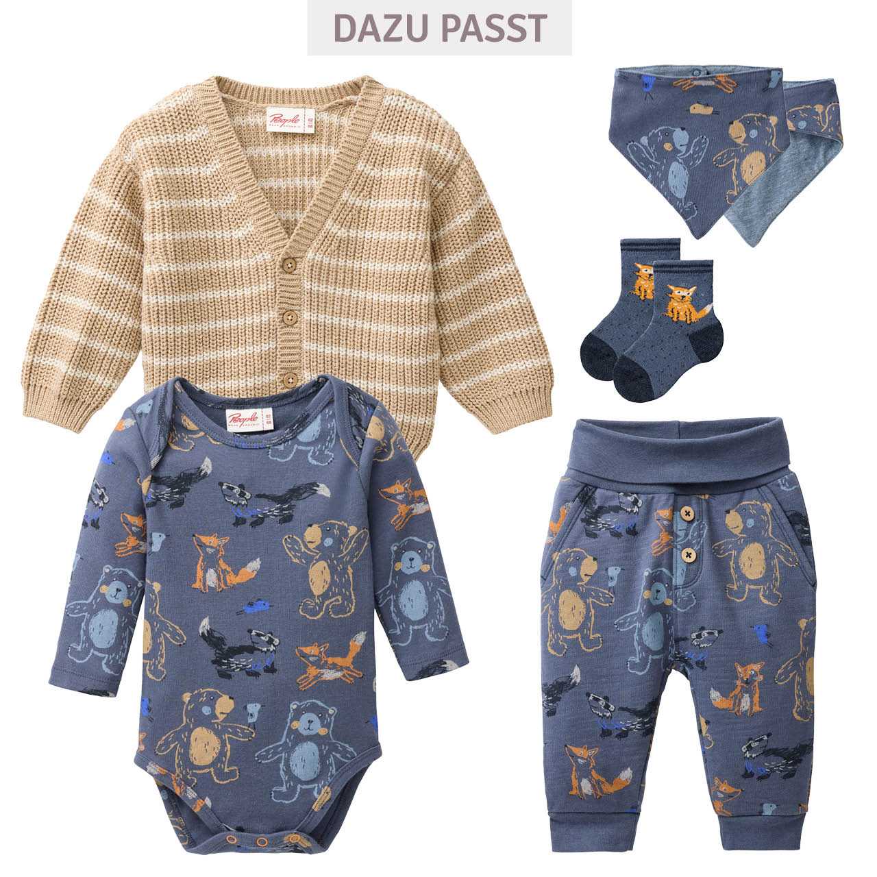 Wende Dreiecktuch Waldtiere indigo