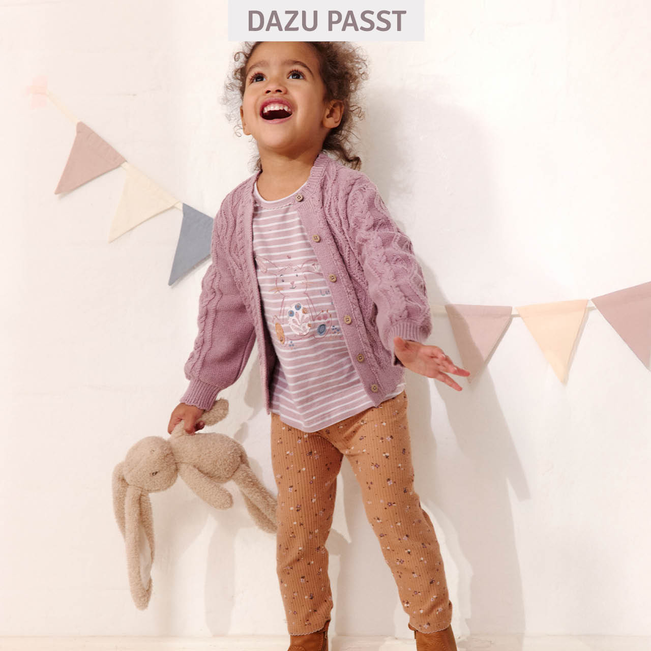 Edle Rippe Leggings Blümchen karamell