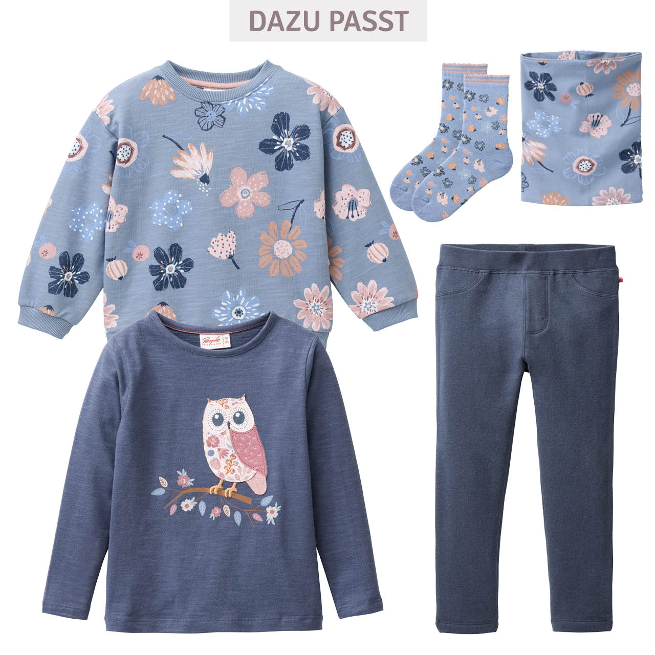 Weiches Sweatshirt große Blumen rauchblau