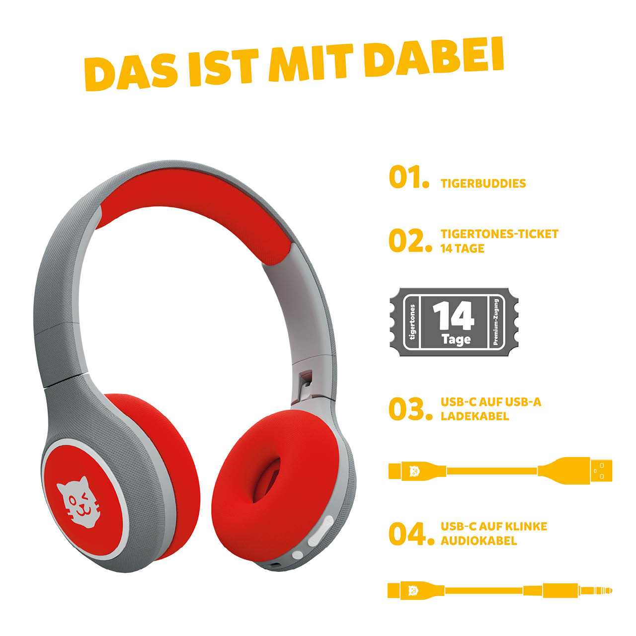 Tigerbuddies Bluetooth-Kopfhörer – Rot