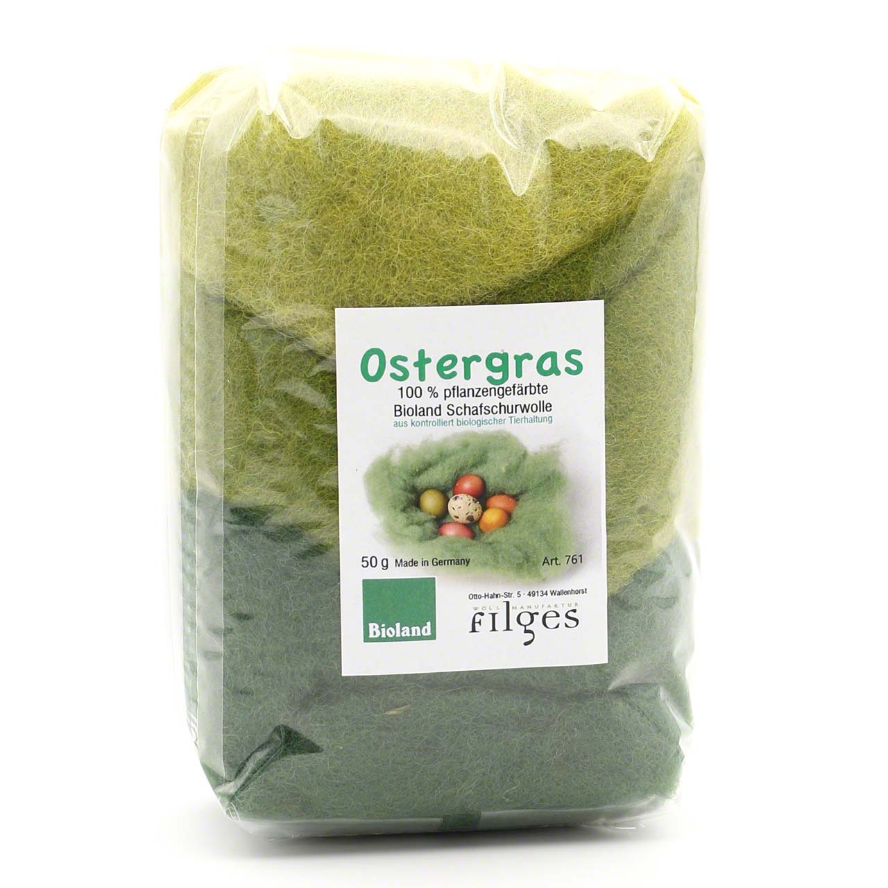 Ostergras pflanzengefärbt & gekämmt 3 Grüntöne 50 g