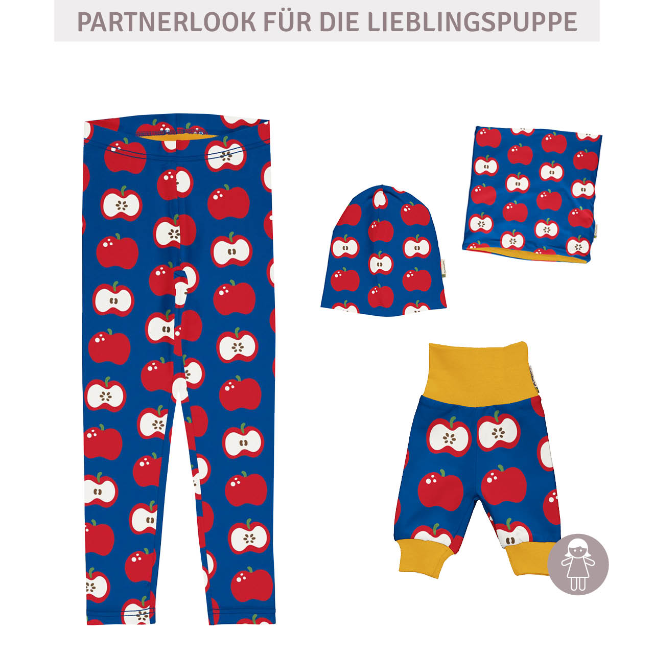 Puppenkleidung Hose Äpfel blau